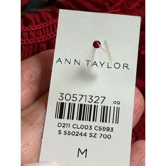 Ann Taylor red smocked yoke blouse, NWT, medium, office, career, sheer, bright - Picture 8 of 8